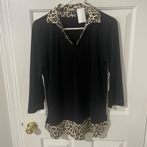 Adrianna pappell top black with animal print medium